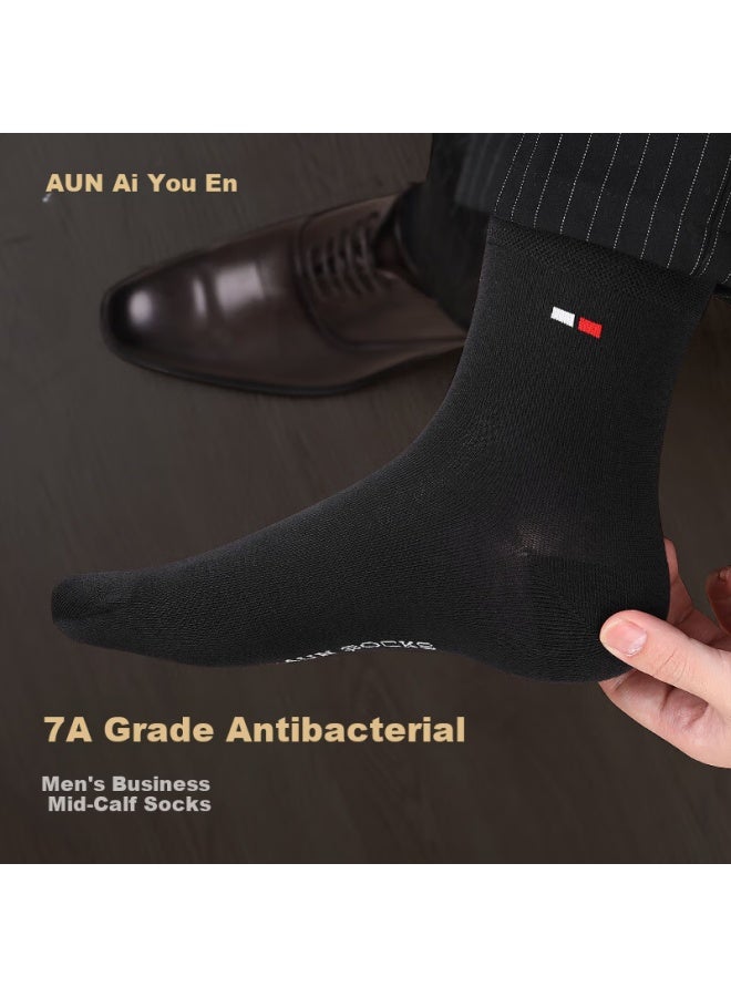 Aun Men's Business Casual Mid-calf Socks 7a Grade Antibacterial Deodorant Elite Business Antibacterial Odor-resistant Long-staple Cotton Socks - Image 1
