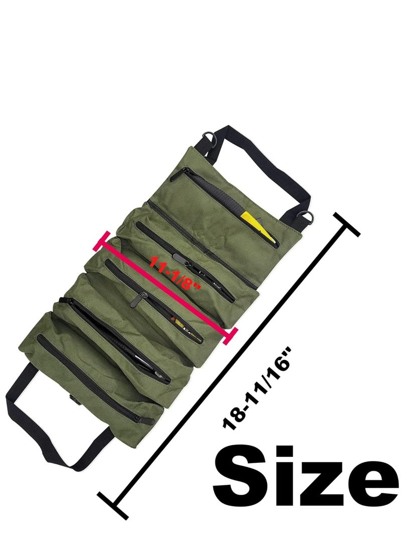 KASTWAVE Tool Roll Up Bag, Multi-Purpose Waterproof Oxford Cloth, Heavy-Duty Tool Organizer Bag with 5 Tool Pockets, Suitable for Electricians, Machinists and Hobbyist, Gift for Men, Army Green - Image 5