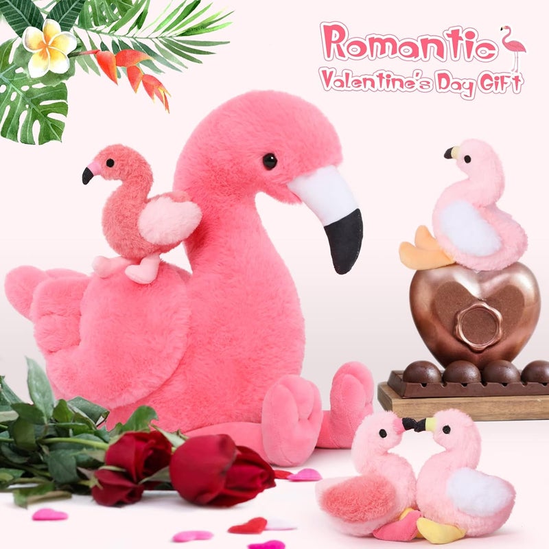 MorisMos 45 cm Sitting Plush Flamingo with 4 Babies in Belly, Pink Cute Cuddly Flamingo Plush Toy, Soft Toy, Decorative Cushion, Birthday Theme Party, Christmas Gift - Image 3