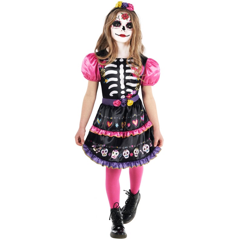 Morph Day Of The Dead Costume For Kids Girls Colorful Sugar Skull Outfit For Halloween Celebrations 79 Years