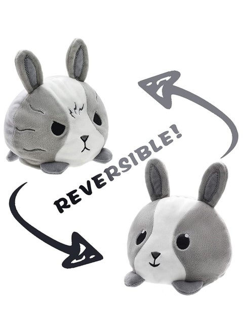 Reversible Grey Babbit Plushie, SYOSI Stuffed Animal Mood Plush Double Sided Flip Show Your 13X12X10CM (Grey Rabbit)
