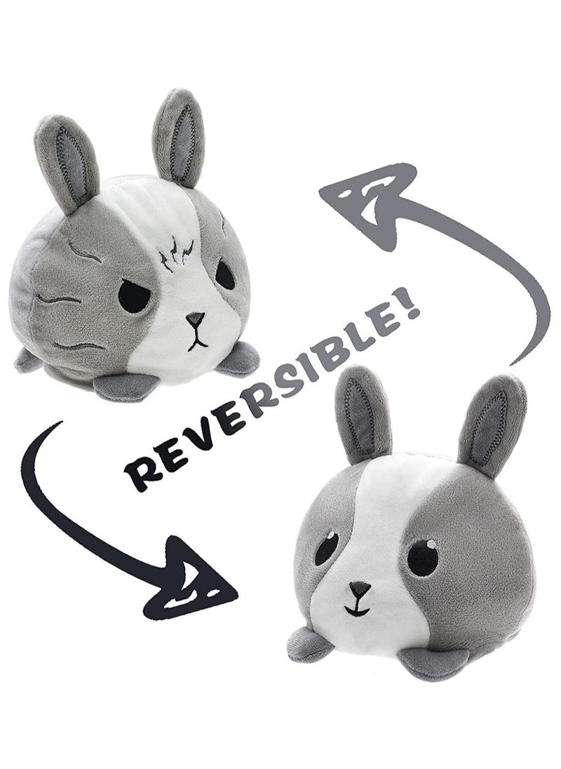 Reversible Grey Babbit Plushie, SYOSI Stuffed Animal Mood Plush Double Sided Flip Show Your 13X12X10CM (Grey Rabbit)