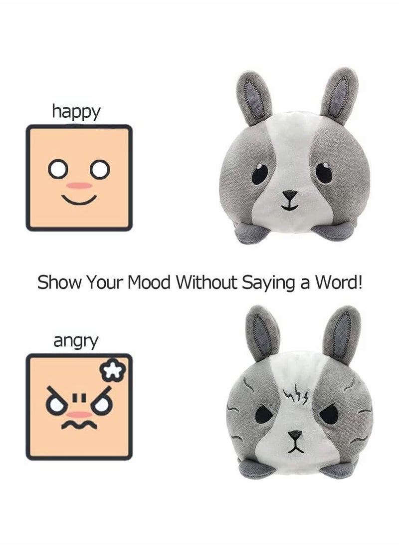Reversible Grey Babbit Plushie, SYOSI Stuffed Animal Mood Plush Double Sided Flip Show Your 13X12X10CM (Grey Rabbit)
