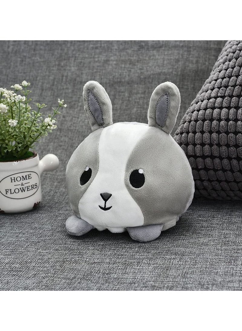 Reversible Grey Babbit Plushie, SYOSI Stuffed Animal Mood Plush Double Sided Flip Show Your 13X12X10CM (Grey Rabbit)