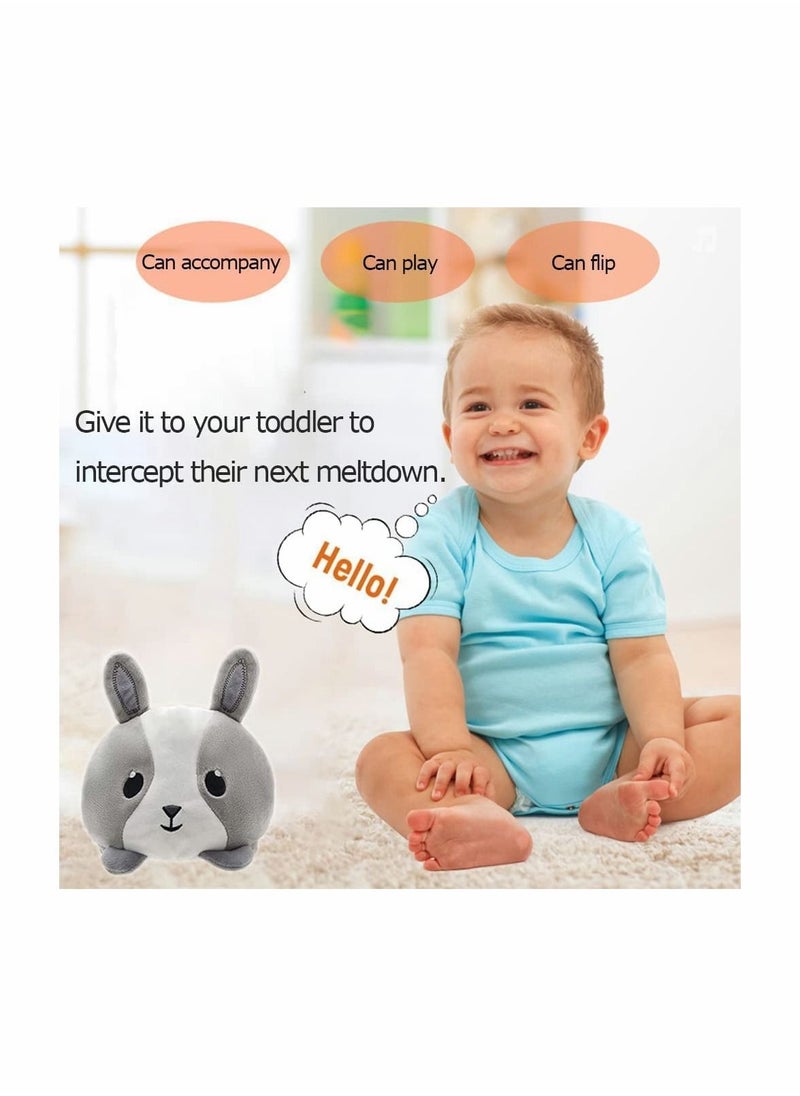 Reversible Grey Babbit Plushie, SYOSI Stuffed Animal Mood Plush Double Sided Flip Show Your 13X12X10CM (Grey Rabbit)