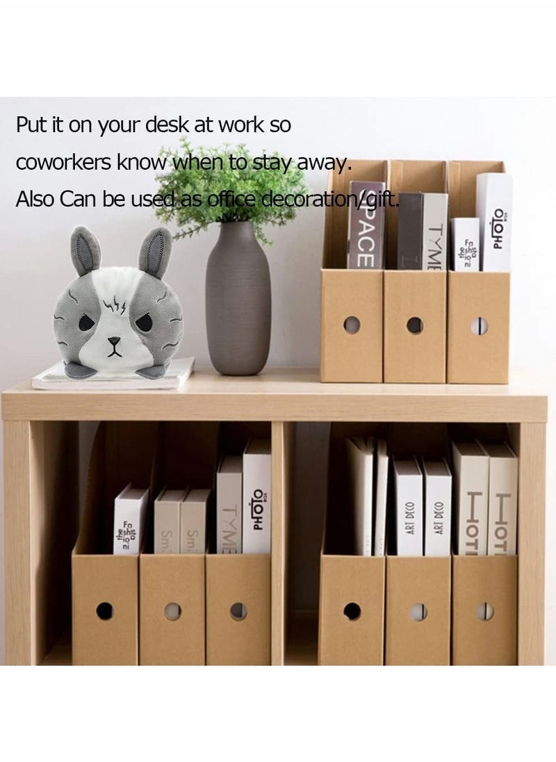 Reversible Grey Babbit Plushie, SYOSI Stuffed Animal Mood Plush Double Sided Flip Show Your 13X12X10CM (Grey Rabbit)