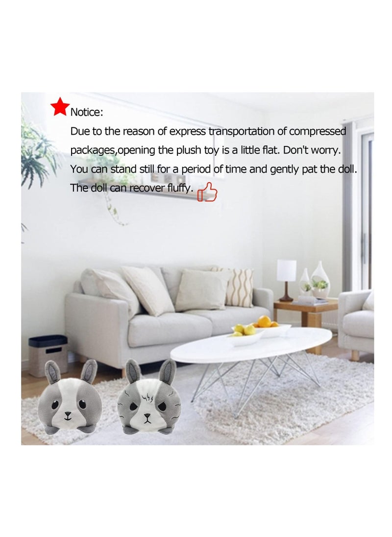 Reversible Grey Babbit Plushie, SYOSI Stuffed Animal Mood Plush Double Sided Flip Show Your 13X12X10CM (Grey Rabbit)