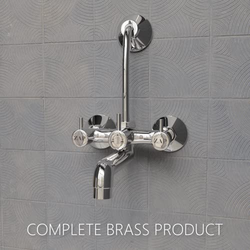 ZAP Elixir 2-in-1 Full Brass Wall Mixer Tap with Overhead Shower Provision & Long Bend Pipe | Chrome Plated Bathroom Mixer | Premium Wall Mounted Bath Fitting - Image 4