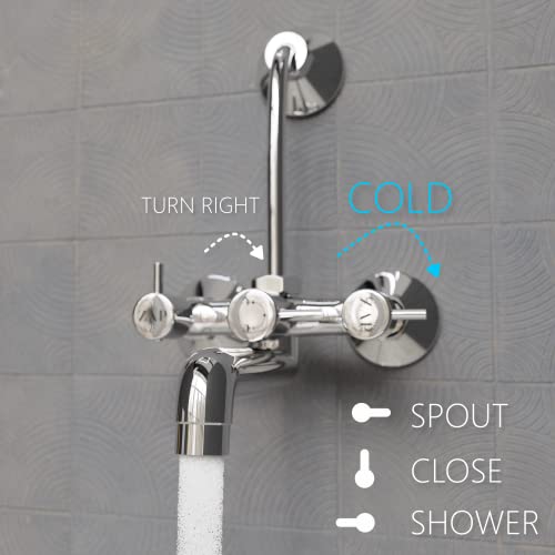 ZAP Elixir 2-in-1 Full Brass Wall Mixer Tap with Overhead Shower Provision & Long Bend Pipe | Chrome Plated Bathroom Mixer | Premium Wall Mounted Bath Fitting - Image 3