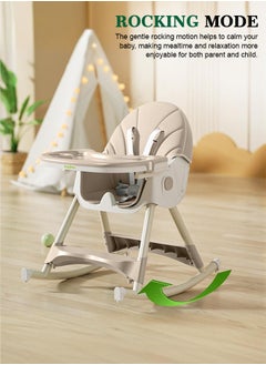 BAYBEE IRIS 3 in 1 Baby High Chair For Kids, Baby Feeding Chair Booster Seat With Rocker, Wheels, Storage, Recline - Beige  - Image 2