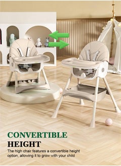 BAYBEE IRIS 3 in 1 Baby High Chair For Kids, Baby Feeding Chair Booster Seat With Rocker, Wheels, Storage, Recline - Beige  - Image 3