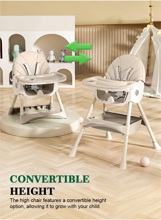 BAYBEE IRIS 3 in 1 Baby High Chair For Kids, Baby Feeding Chair Booster Seat With Rocker, Wheels, Storage, Recline - Beige  - Image 3
