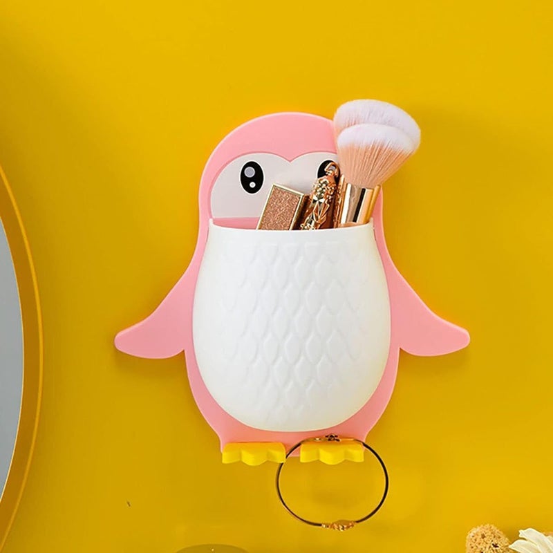 Shivansha Enterprise Shivansha Enterprise Toothbrush Holder Penguin Wall Mounted Storage Rack, Multifunctional Wall Hanging for Mobile Phone,Makeup Tools, Pens, Kitchen Chopsticks, Bathroom, Remote Storage Holder (2 PC'S) - Image 1