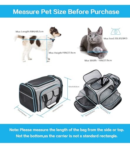 MASKEYON Airline Approved Pet Carrier, Large Soft Sided Pet Travel TSA Carrier 4 Sides Expandable Cat Collapsible Carriers with Removable Fleece Pad and Pockets for Cats Dogs and Small Animals - Image 2