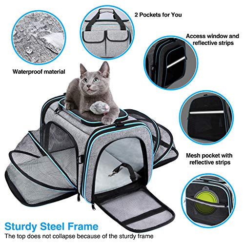 MASKEYON Airline Approved Pet Carrier, Large Soft Sided Pet Travel TSA Carrier 4 Sides Expandable Cat Collapsible Carriers with Removable Fleece Pad and Pockets for Cats Dogs and Small Animals - Image 4