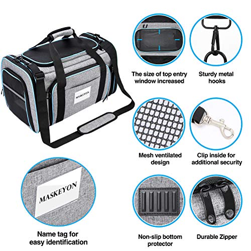MASKEYON Airline Approved Pet Carrier, Large Soft Sided Pet Travel TSA Carrier 4 Sides Expandable Cat Collapsible Carriers with Removable Fleece Pad and Pockets for Cats Dogs and Small Animals - Image 5