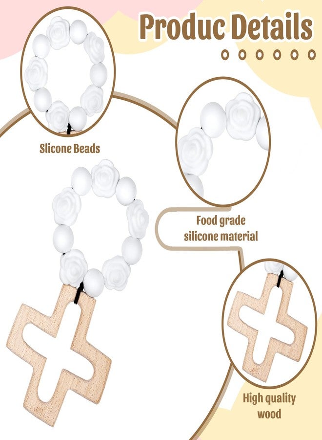 Sumalon Cross Baptism Silicone Rosary, First Communion Rosary Collection Shower Christian Communion Gifts, Ten Year Rosary Baptism Party Supply, Pure White - Image 4