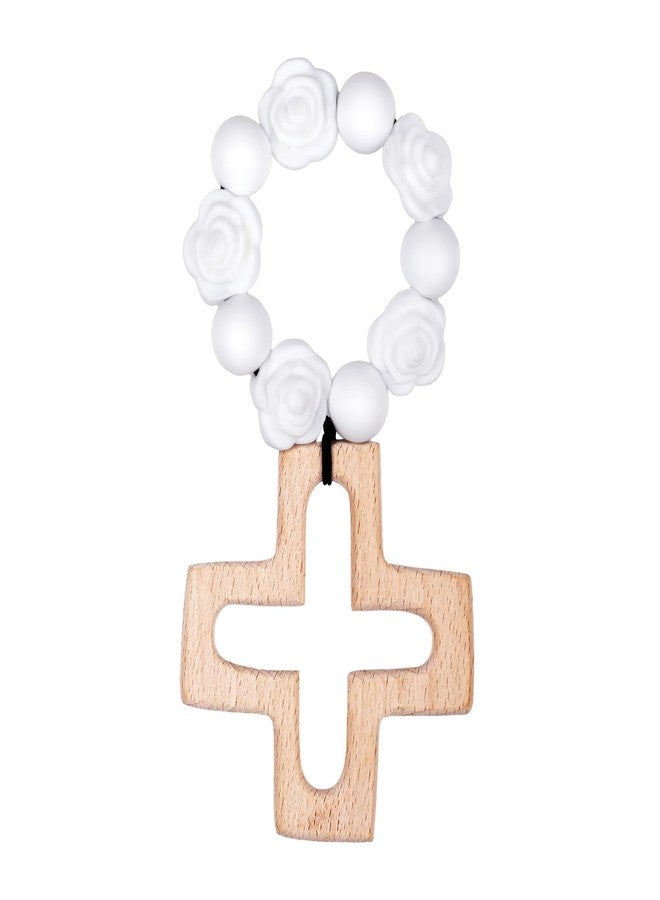 Sumalon Cross Baptism Silicone Rosary, First Communion Rosary Collection Shower Christian Communion Gifts, Ten Year Rosary Baptism Party Supply, Pure White - Image 1