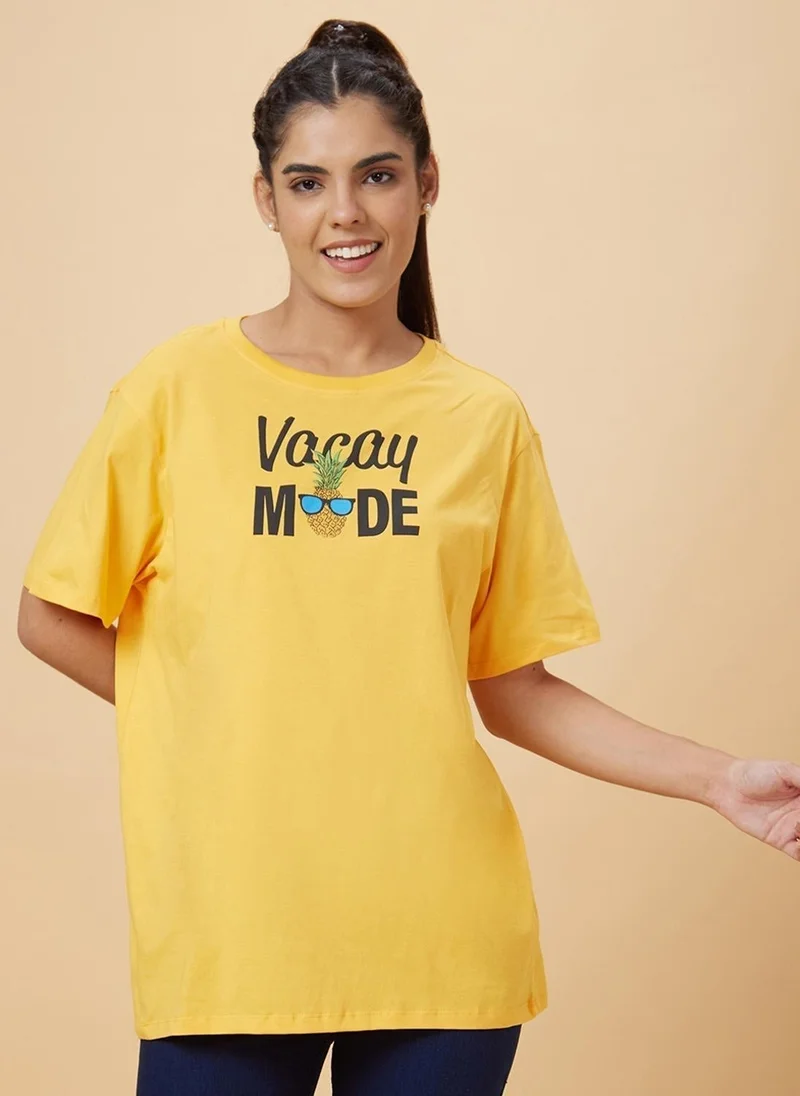 جلو باص Globus Women Typography Printed Pure Cotton T-Shirt