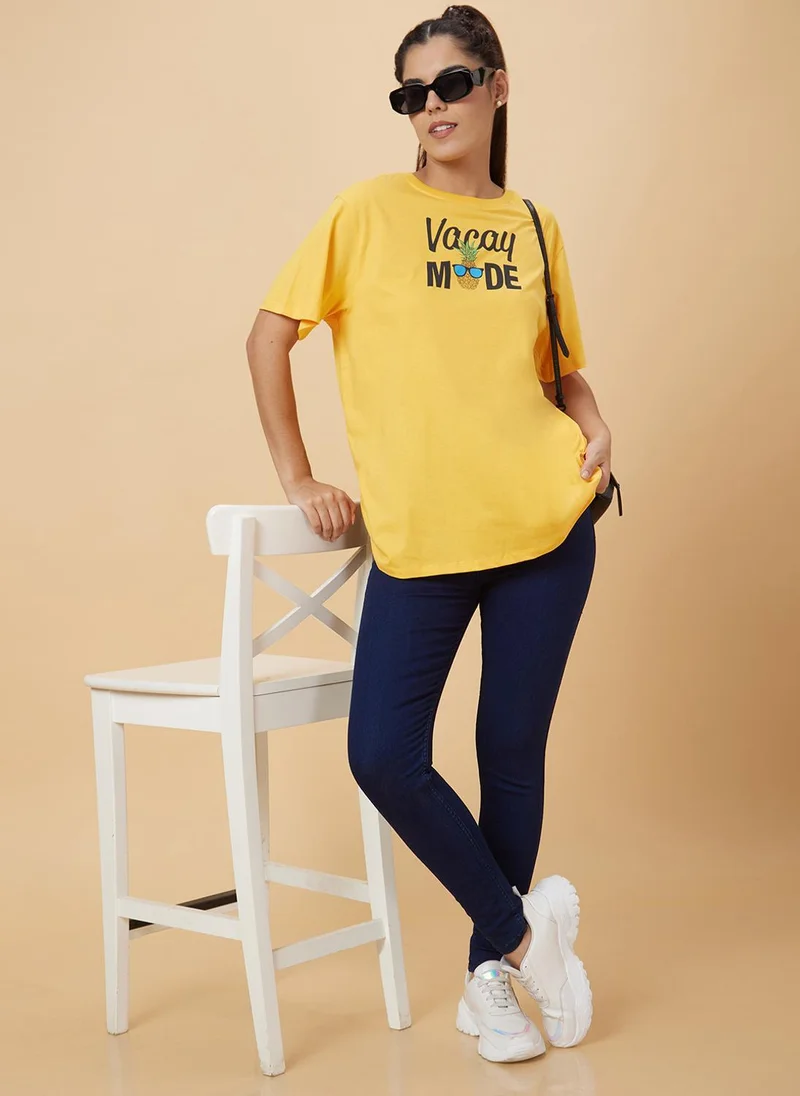 جلو باص Globus Women Typography Printed Pure Cotton T-Shirt