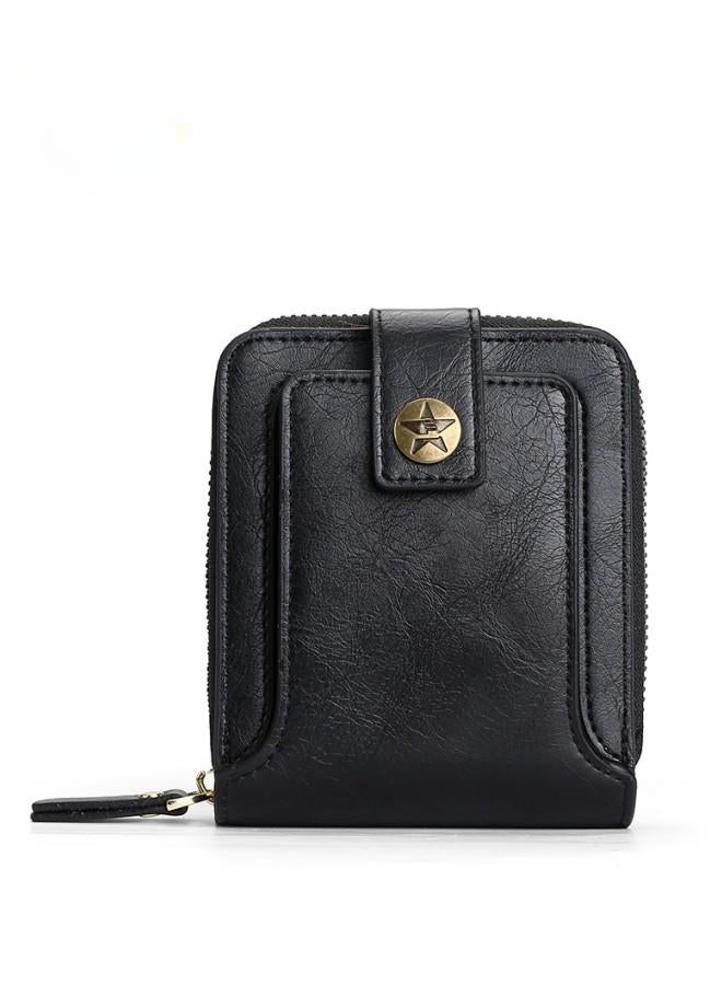 Men's Retro Wallet, Boy's Portable Multi-card Slot Silver Coin Bag Cash Purse with Photo Slot, Foldable Horizontal Zipper Buckle Card Holder Passport Bag for Teenagers/College Students(Black) - Image 1