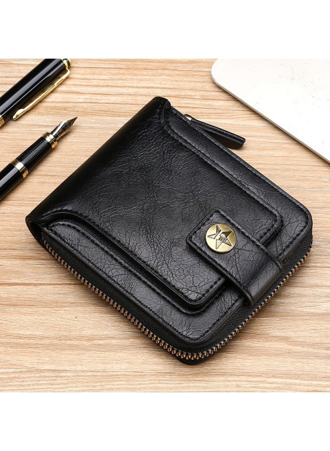 Men's Retro Wallet, Boy's Portable Multi-card Slot Silver Coin Bag Cash Purse with Photo Slot, Foldable Horizontal Zipper Buckle Card Holder Passport Bag for Teenagers/College Students(Black) - Image 3