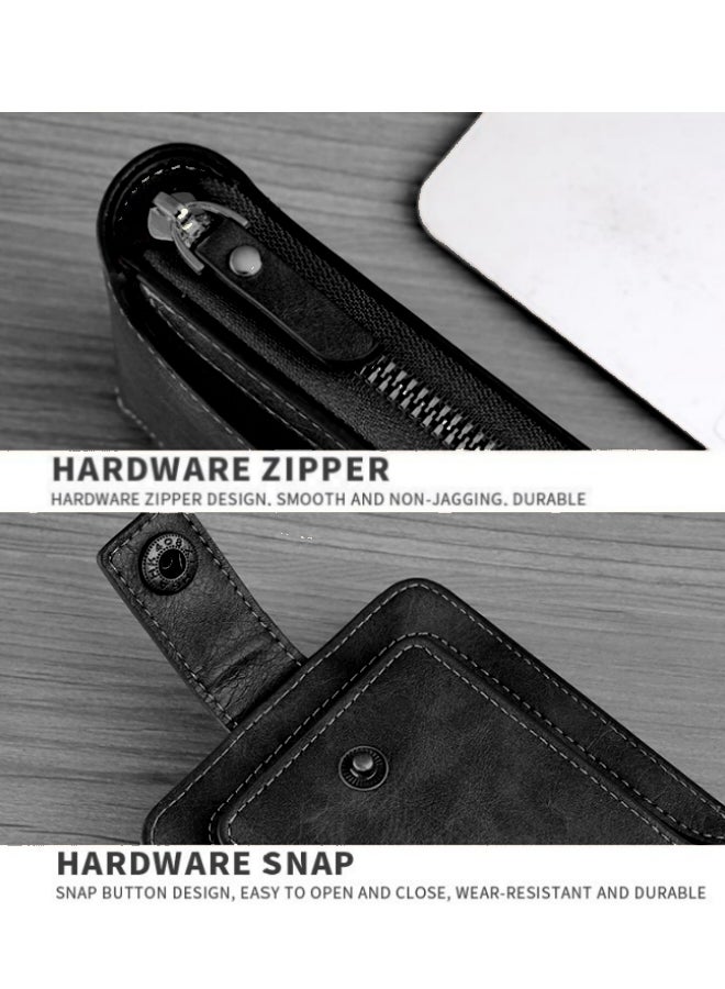 Men's Retro Wallet, Boy's Portable Multi-card Slot Silver Coin Bag Cash Purse with Photo Slot, Foldable Horizontal Zipper Buckle Card Holder Passport Bag for Teenagers/College Students(Black) - Image 4