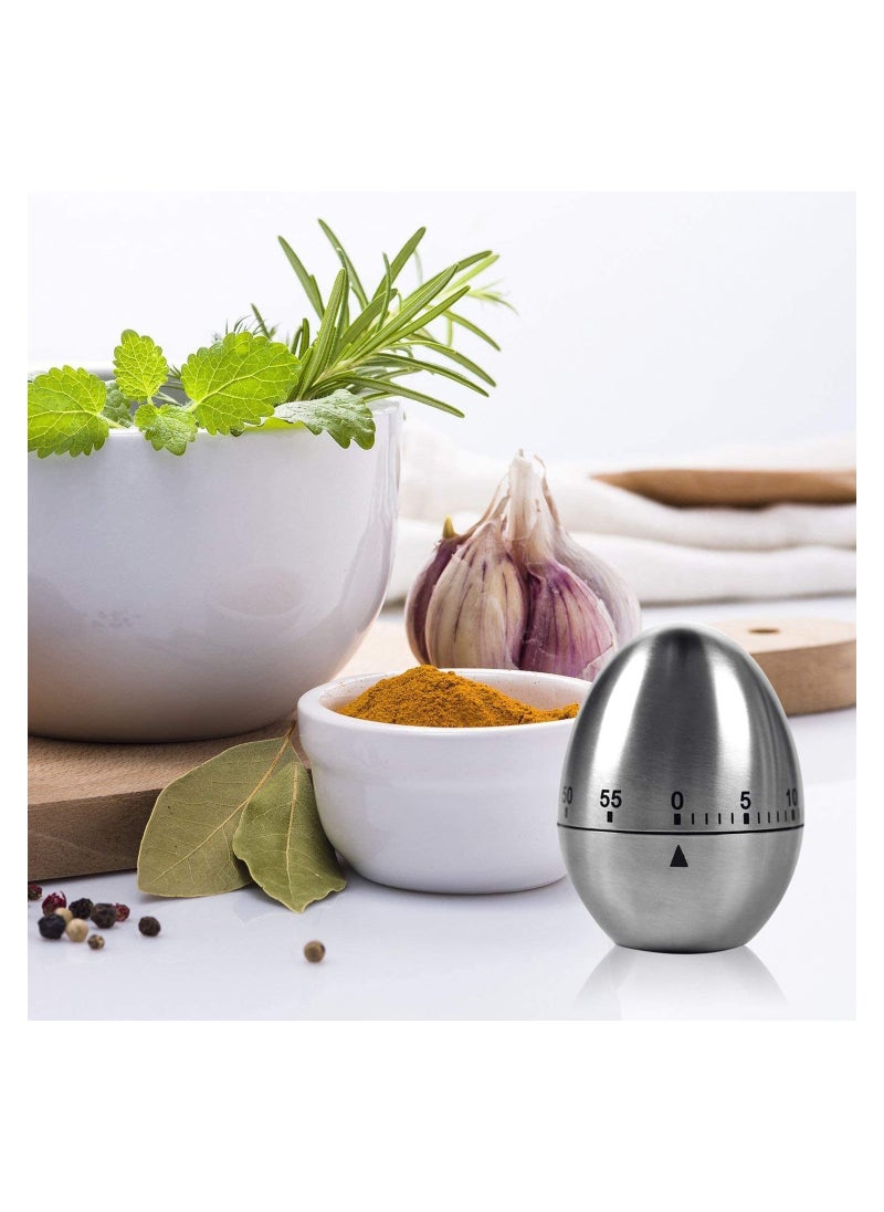 SYOSI Egg Timer in Silver,  1 Pcs Mechanical Stainless Steel Kitchen Timer in Egg Countdown Shape Up to 60 Minutes for Boiling Eggs and More, Cooking Baking Bell Teeth Brushing Short Time Alarm  - Image 3