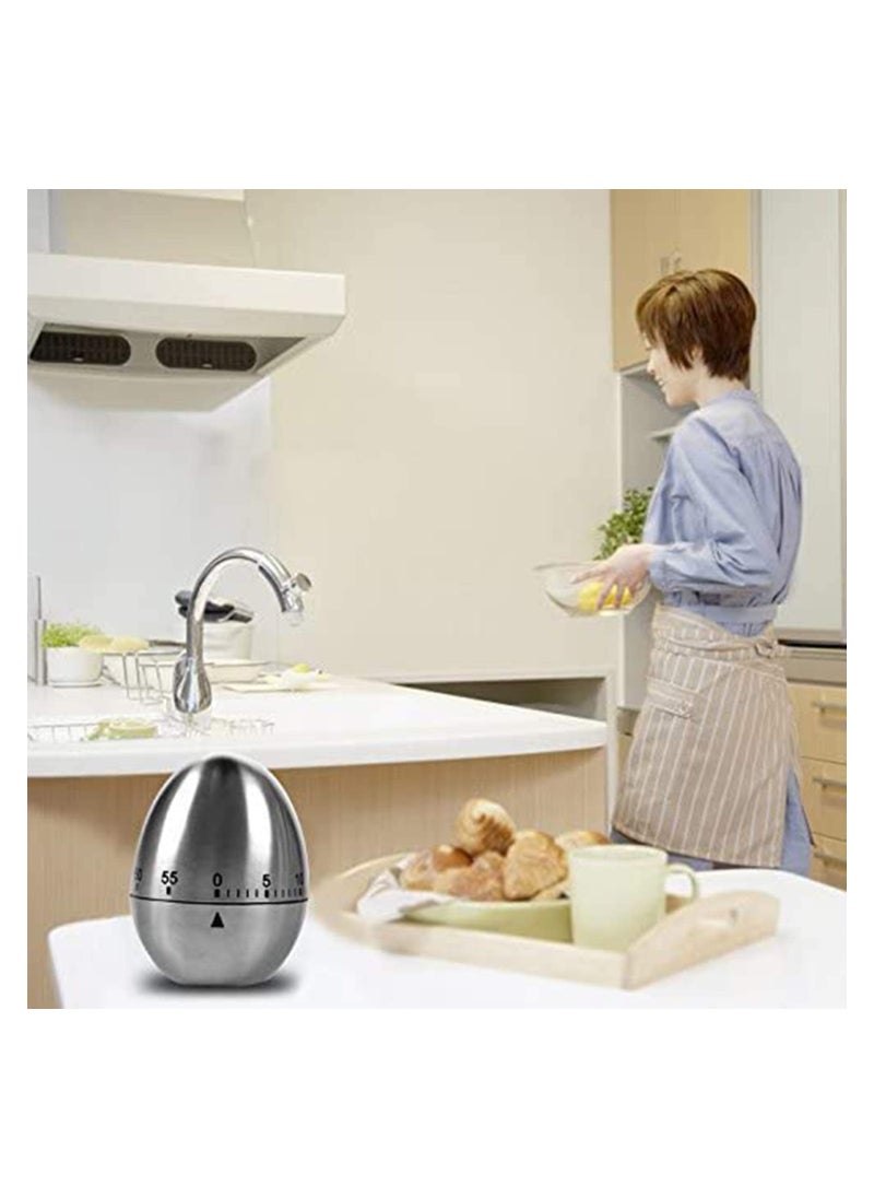 SYOSI Egg Timer in Silver,  1 Pcs Mechanical Stainless Steel Kitchen Timer in Egg Countdown Shape Up to 60 Minutes for Boiling Eggs and More, Cooking Baking Bell Teeth Brushing Short Time Alarm  - Image 4