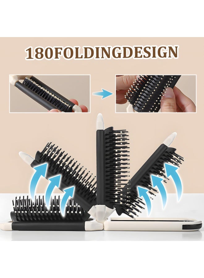 2 Pack Folding Travel Hair Brush with Detachable Mirror – Portable Scalp Massage Comb for Women & Men, Cream Yellow - Image 4
