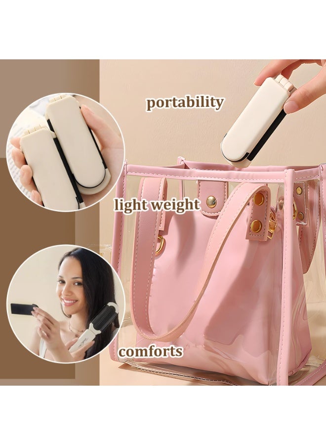 2 Pack Folding Travel Hair Brush with Detachable Mirror – Portable Scalp Massage Comb for Women & Men, Cream Yellow - Image 5