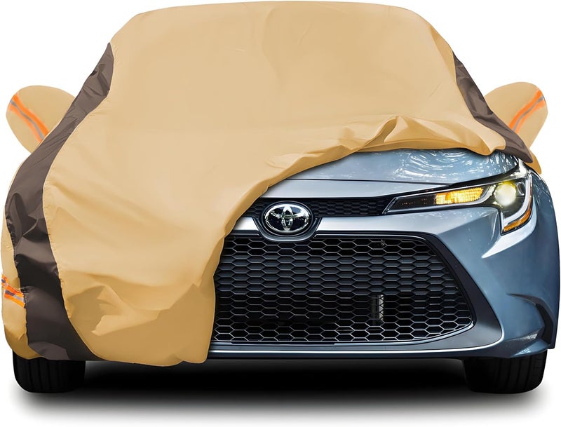 FSGRICH Heavy Duty Waterproof Car Cover for Toyota Corolla Sedan (2000-2024) - Outdoor Anti-UV Sun Rain Protection (Camel with Brown) - Image 1