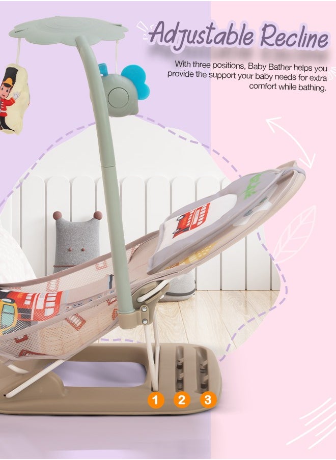 BAYBEE 3 Position Adjustable Duna Anti Slip Baby Bather Soft Mesh Seat, with Suction Cup And Backrest Grey  - Image 4