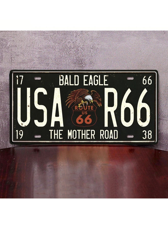 Zeemey Vintage USA Route 66 License Plate Metal Sign - Retro Wall Art for Home, Garage, Bar Decor - Image 1