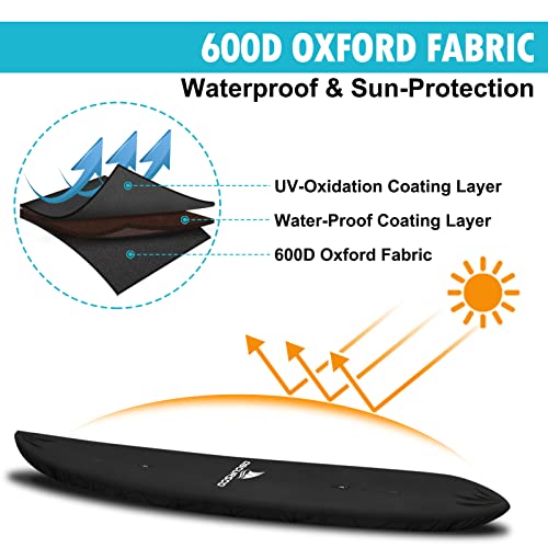 Obcursco 600D Kayak Cover Waterproof 93165FT Thickened UVProof Tear and Fade Resistant Canoe Cover Kayak Covers for Outdoor and Indoor Storage Perfect as Kayak Accessories for SUP Paddle Board - Image 3