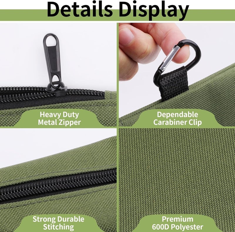 Coidea 3 Pack Premium Tool Pouches Zipper Bag, 8 in Small Tools Bags with Carabiner, Heavy Duty Flat Bottom Utility Multipurpose Storage Organizer Bag for Tool, Stationary, Pencil (Tan, Navy Green, Black) - Image 3