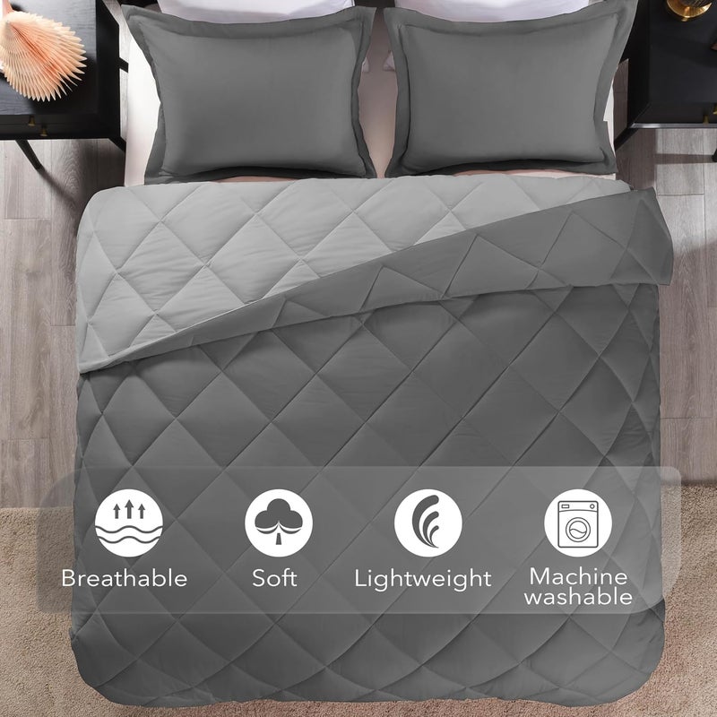 downluxe Full Size Comforter Set - Charcoal and Grey Full Comforter - Soft Bedding Sets for All Seasons -3- Piece Comforter Set Full with 2 Reversible Pillow Shams - Image 5