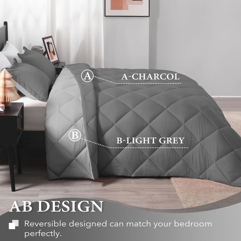 downluxe Full Size Comforter Set - Charcoal and Grey Full Comforter - Soft Bedding Sets for All Seasons -3- Piece Comforter Set Full with 2 Reversible Pillow Shams - Image 4