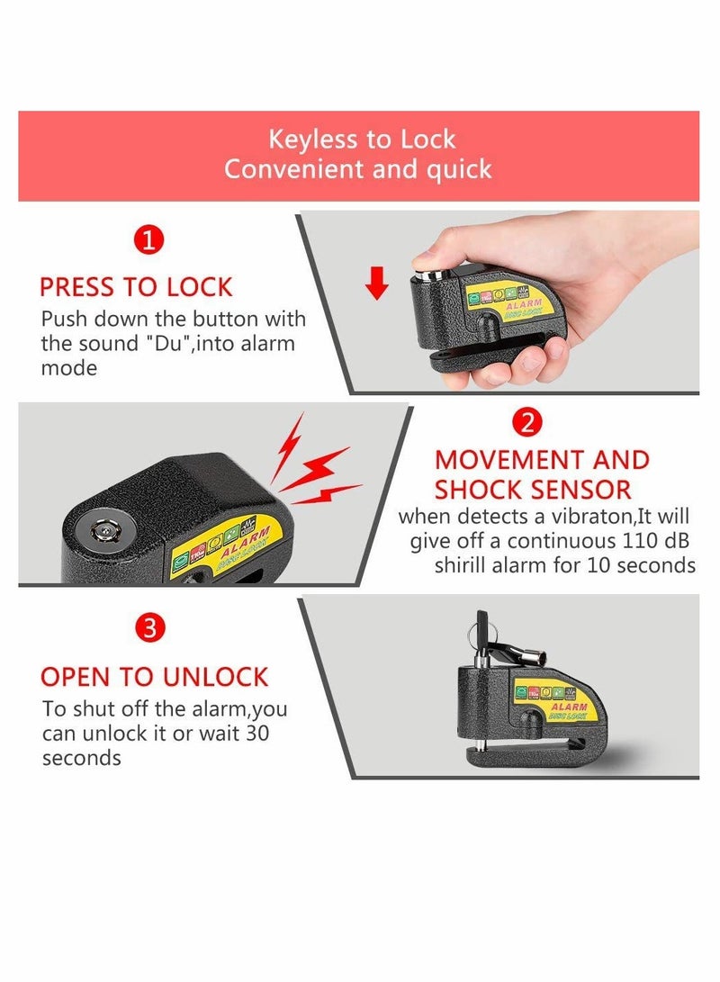 Motocycle Alarm Lock, Disc Brake Lock Anti Theft Motorcycle Wheel Padlock Reminder Cable for Motorcycles Bicycles Scooter Honda Yamaha Harley Alarmed Motorbike - Image 4