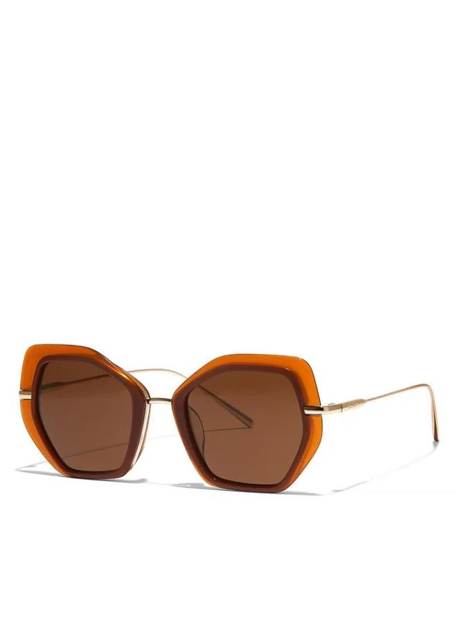 30Sundays SHOOK Women Brown Sunglasses - Frame Material: Metal + Acetate - Lens Color: Brown- Frame Color: Brown - Full Rim