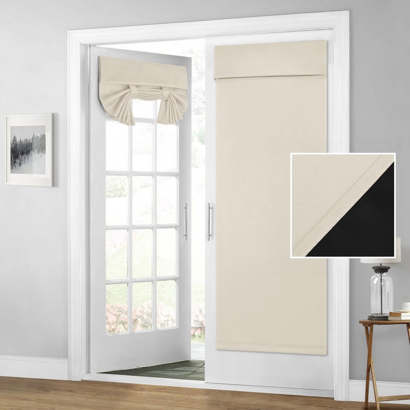 HOMEIDEAS HOMEIDEAS 100% Blackout French Door Curtains  Privacy Door Curtains for Door Window  34 X 68 Inch Room Darkening Curtains  Thermal Insulated Door Window Shades for Bedroom  (1 Panel  Beige) - Image 1
