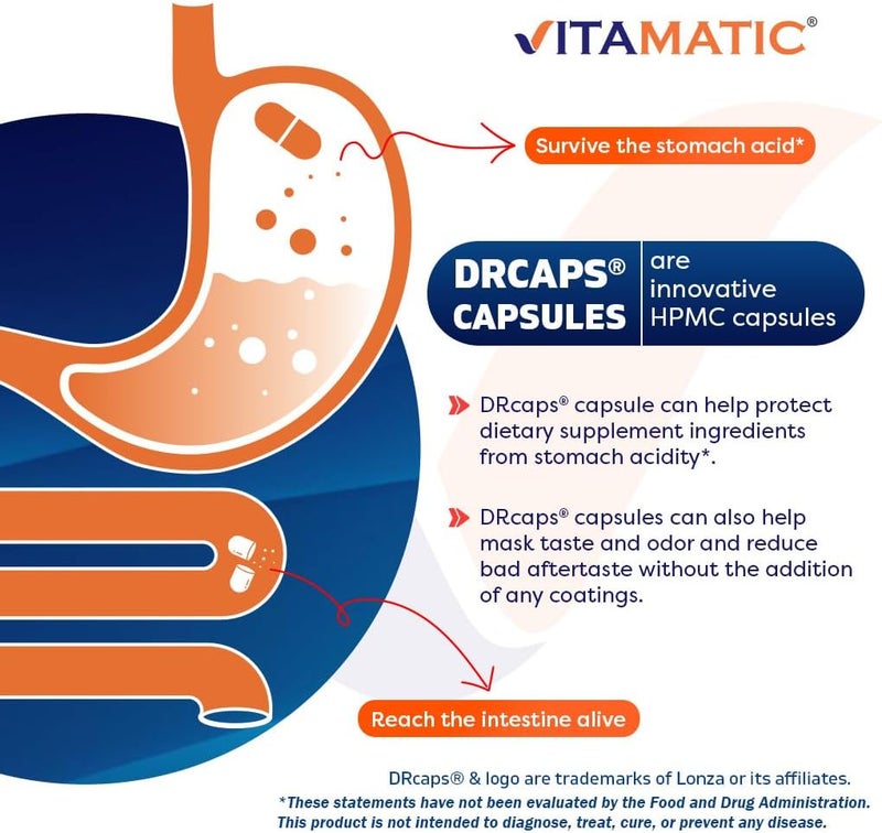 Vitamatic فيتامينات لاكتوباسيلس غاسيري 12 مليار لكل كبسولة DR 60 عدداً دعم هضمي مصنوع من ألياف الإينولين البريبايوتيك - Image 4