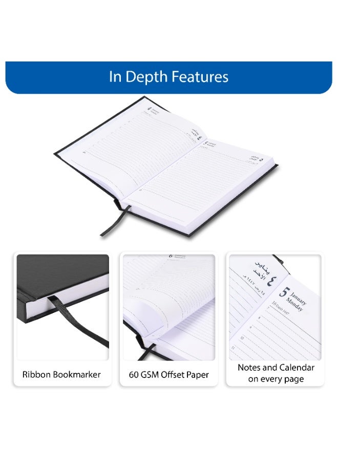 FIS 2026-Diary, A5 Size(148x210mm), Hard Cover Vinyl Materials, Arabic/English, 60gsm White Paper, Black Color - FSDI21AE26BK - Image 3
