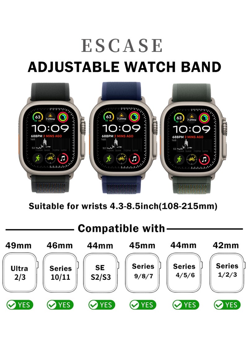 ESCASE 3-Piece Nylon Strap Natural Titanium Replacement Set Compatible with Apple Watch Strap Sizes: 42mm/44mm/45mm/46mm/49mm Fits Apple Watch Ultra/Ultra 2/Ultra 3, Series 11/10/9/8/SE/7/6/5/4/3/2/1 and other models Available in Black/Blue/Green Combo - Image 2