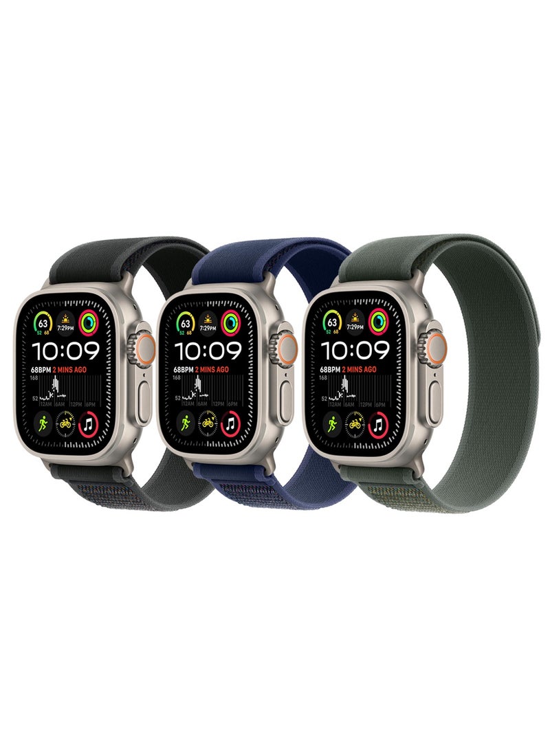 ESCASE 3 Pack for Apple Watch Trail Band 49mm/46 mm/45mm/44mm/42mm Nylon Woven Sport Strap for iWatch Ultra/Ultra2/Series 10/9/8/7/SE/6/5/4/3/2/1 Black/Blue/Green  - Image 1