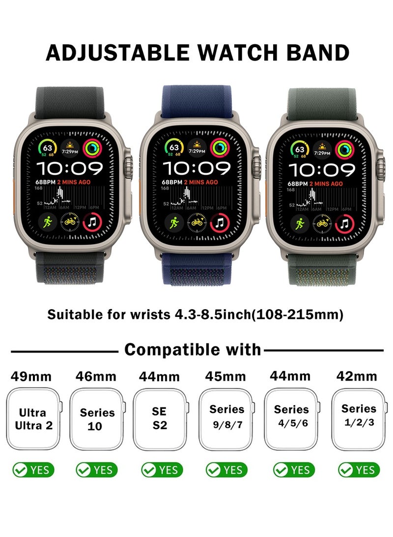 ESCASE 3 Pack for Apple Watch Trail Band 49mm/46 mm/45mm/44mm/42mm Nylon Woven Sport Strap for iWatch Ultra/Ultra2/Series 10/9/8/7/SE/6/5/4/3/2/1 Black/Blue/Green  - Image 2