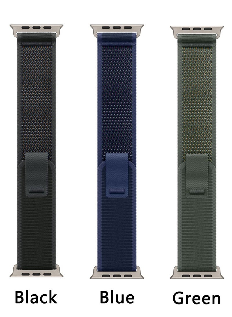 ESCASE 3 Pack for Apple Watch Trail Band 49mm/46 mm/45mm/44mm/42mm Nylon Woven Sport Strap for iWatch Ultra/Ultra2/Series 10/9/8/7/SE/6/5/4/3/2/1 Black/Blue/Green  - Image 3