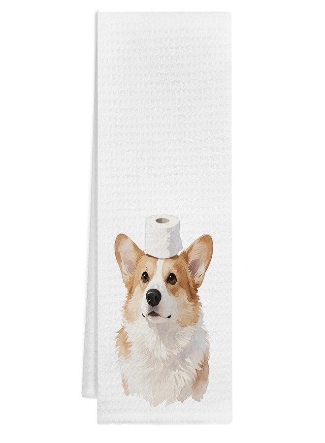 VIIJJUE Funny Corgi Decorative Hand Towels for Bathroom, Corgi Dog Bathroom Decor, Funny Toilet Paper Dog Hand Towels for Bath Room Spa Gym Yoga, 16x24 Inch - Image 1