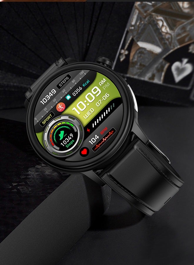 RollsTimi  1.39" HD Round Smart Watches for Men Women, Outdoor Smartwatch for Android iOS, 100+ Sports, IP68 Waterproof, 340mAh, Black Leather Strap - Image 2