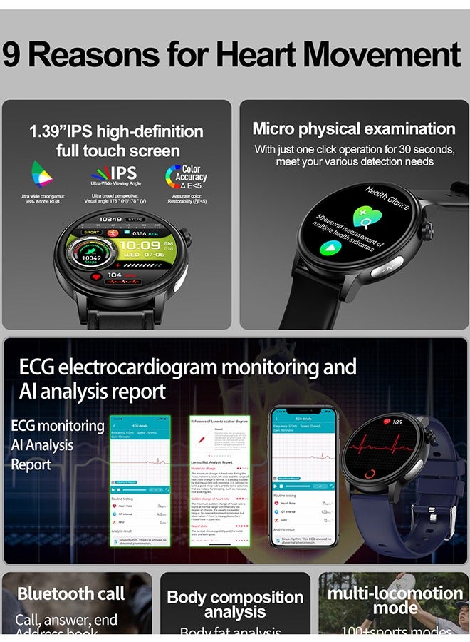 RollsTimi  1.39" HD Round Smart Watches for Men Women, Outdoor Smartwatch for Android iOS, 100+ Sports, IP68 Waterproof, 340mAh, Black Leather Strap - Image 3